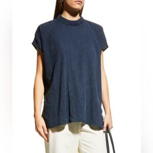 EILEEN FISHER WOVEN PLISSE MOCK NECK TOP SIZE SMALL NWOT